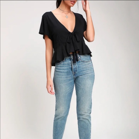 🔥FREE PEOPLE🔥We The Free Knot Me Tie-Front Crop Top Black NWT - Picture 4 of 8